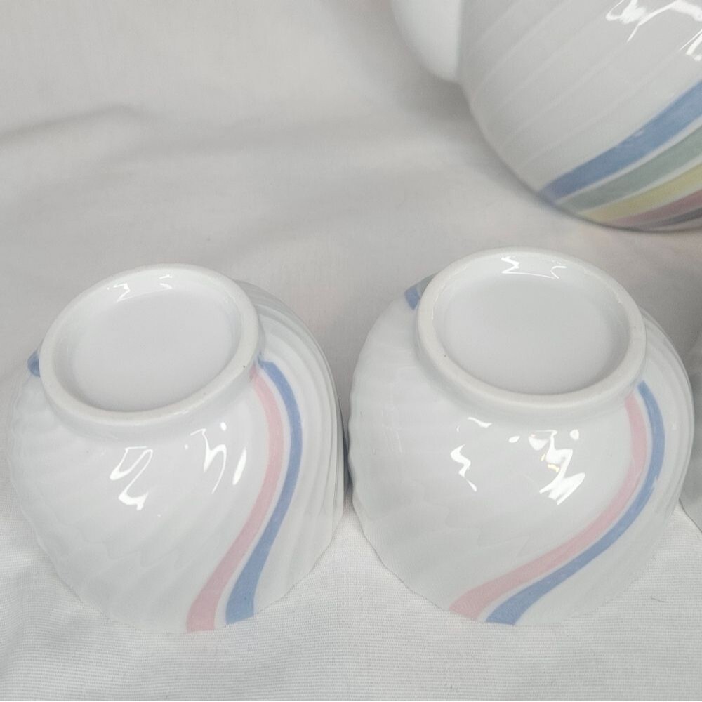 Vintage Pastel Rainbow Porcelain Tea Set - 4 Cups 1 Teapot 70s-80s Made In Japan - Picture 5 of 9